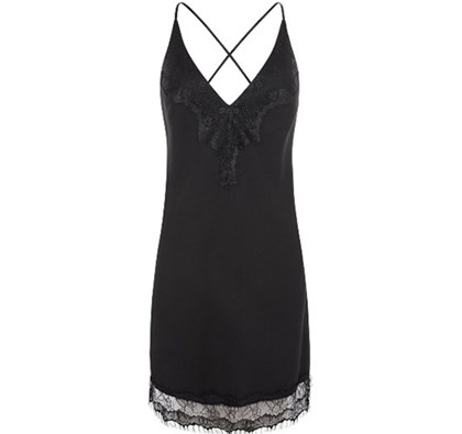 Cameo Rose Black Sateen Lace Hem Dress